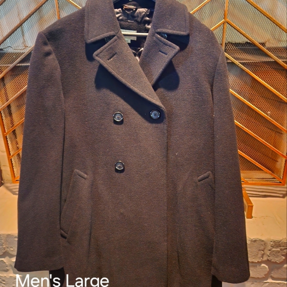 Men's Double-Breasted Wool Coat - Black - Large